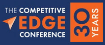 A blue and orange banner with the words competitive edge conference in white.