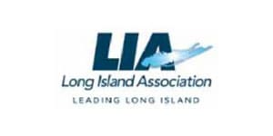 A long island association logo with the words leading long island underneath it.