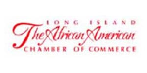 A red and white logo for the african american chamber of commerce.